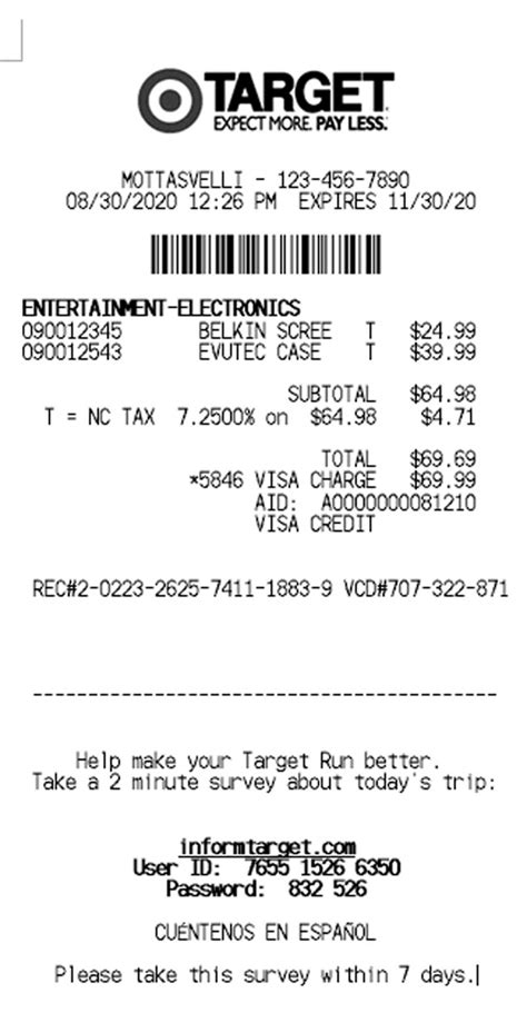 target receipt generator free